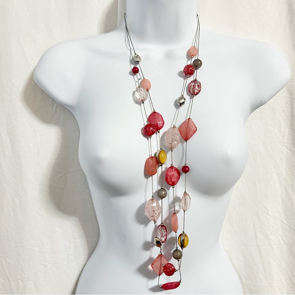 Long Beaded Necklace Shades of Pink Two Layer Necklace